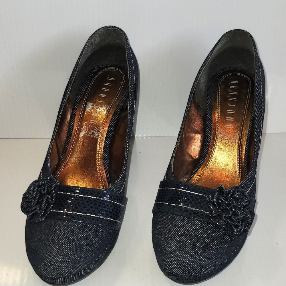 Brantano Women's Blue Denim Flower Wedge Heel Pumps Size 7